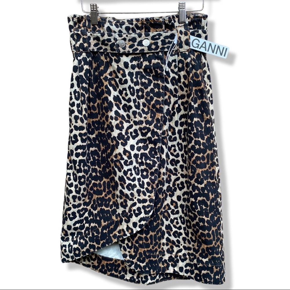 Like New Ganni Leopard Denim Skirt